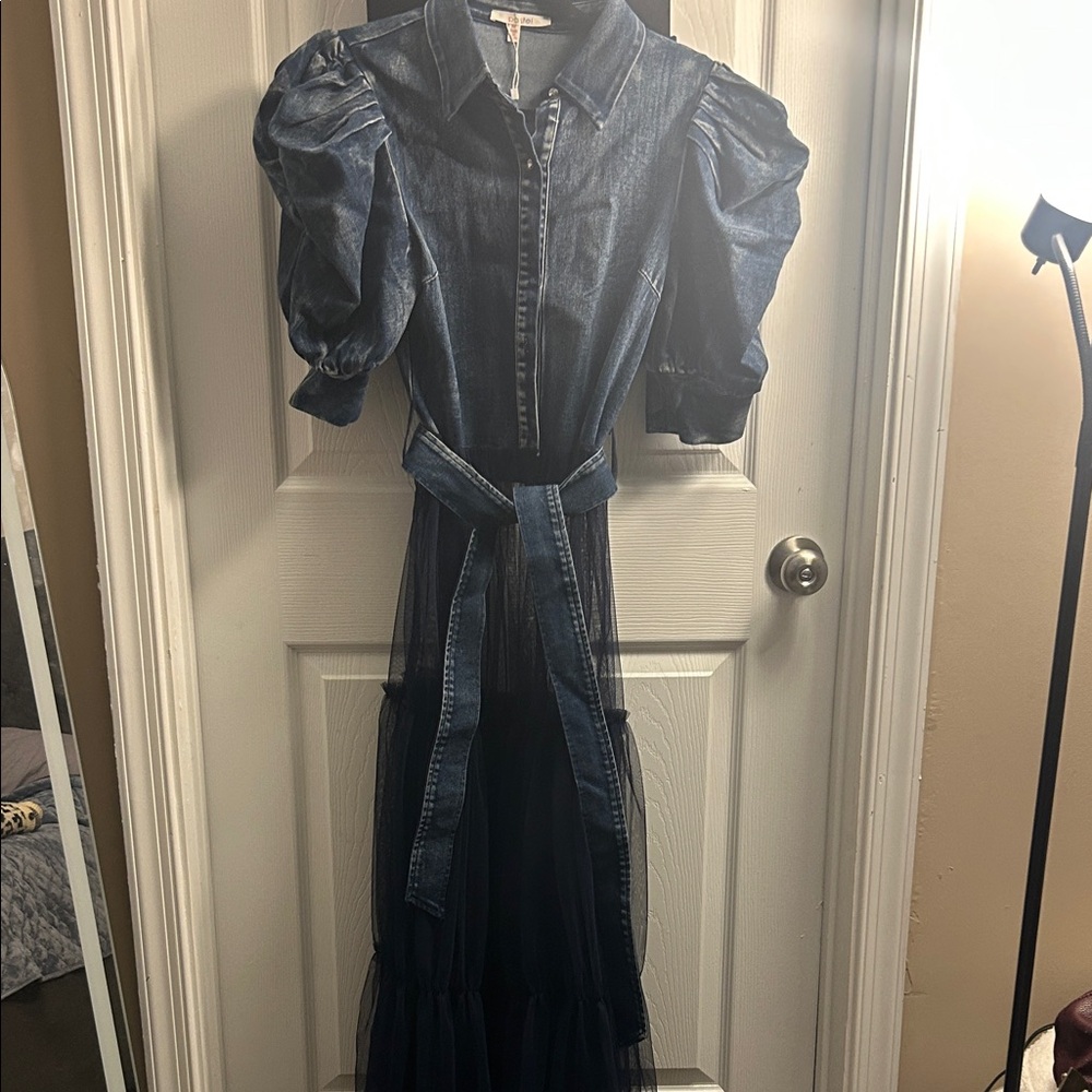 Pastels Denim Blue Dress with Puff Sleeves